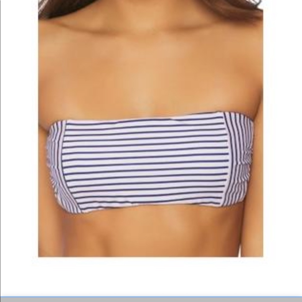 New Splendid Bandeau Bikini Top LG Pink Stripes Padded Removable Halter Straps